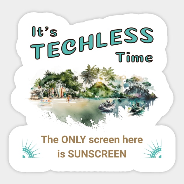 Techless Time Tropical Island Water Sports Beach Sticker by UnpluggedLife